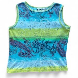 Take Two Y2K Colorful Beaded Embellishment 100% Cotton Tank Top M